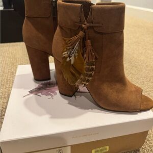 Jessica Simpson Tan Suede Peep-Toe Booties